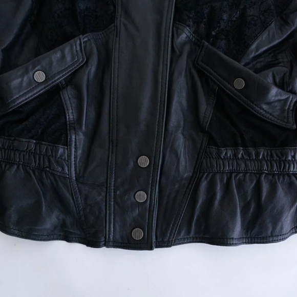 Vintage Giii Black Leather &  Suede Floral Design Zip Up Bomber Jacket Medium - Picture 7 of 15